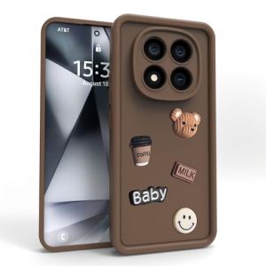 PanXCase Coque pour Xiaomi Redmi Note 14 Pro 5G / Poco X7 5G - &Eacute;tui 3D Ourson Sourire Motif D&eacute;sign Cute Silicone, Protection Cam&eacute;ra Filles Femmes Antichoc Housse (Brown) (PanXuan, neuf)