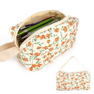 Kaempe Trousse Scolaire, Trousse &agrave; Crayons Grande Capacit&eacute; pour Ecole Bureau, Portable Pencil Case, Trousse Maquillage avec Motif Floral, Pencil Case pour Fille Garcon Femme, Bo&icirc;te Toilette (Orange) (ZINIMAOYI, neuf)