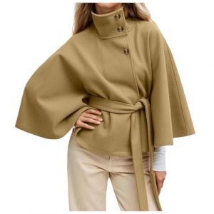 Duohropke Veste courte en laine pour femme - Manteau col montant - Trench avec ceinture - Manches chauve-souris - Poncho - Cape &eacute;l&eacute;gante - Veste d'hiver - Manteau court classique - Manteau de paon (PANGCON, neuf)