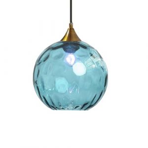 ZTTECH Suspension en Verre Bleu 200 mm Style Vintage avec Douille en Métal Doré Bronze E27 Lampe Suspendue pour Îlot de Cuisine Salle à Manger Chambre Salon (Bleu, 200mm) (YiChangXiongYingDianZiShangWuYouXianGongSi, neuf)