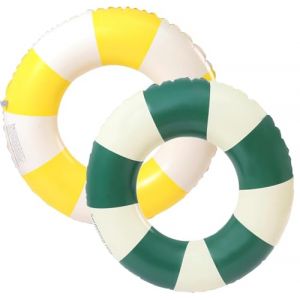 Anneau de Natation Gonflable Adulte, Anneau de Natation Bou&eacute;e de Piscine, Bou&eacute;e Gonflable R&eacute;tro Ray&eacute;e en PVC Bou&eacute;e Piscine, pour Les Vacances &agrave; la Plage et Les f&ecirc;tes de Piscine (Jaune+Vert) (JUBAORONG, neuf)