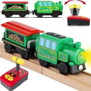 TOPLIVING Accessoires de train en bois, train de locomotive à piles, train télécommandé pour kit de voie, véhicules de traction avec moteur puissant, compatible avec tous les systèmes de chemin de fer (TOPLIVING Direct, neuf)