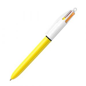BIC Stylo solaire rétractable 4 couleurs Jaune Soleil Couleur Corps Stylo multicolore avec quatre encres vives assorties Stylo multicolore tout-en-un pour l'école, le bureau et le code couleur (DLM Direct FR, neuf)