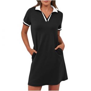 BFSWL Robe polo à manches courtes pour femme - Longueur genou - Robe de sport - Robe d'été - Robe de golf - Couleur unie - Robe de tennis à revers - Mini robe de tennis courte avec poches - Robe pour (hubei yuxichu shangmao youxian gongsi, neuf)