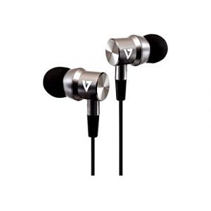 V7 HA111 &Eacute;couteurs st&eacute;r&eacute;o &agrave; Isolation phonique avec Microphone - Argent et Noir (PSMFR, neuf)