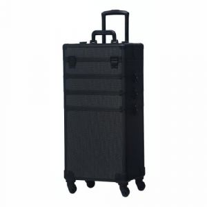 Malette Maquillage 4-en-1 avec roulettes à 360° en Aluminium et Poignée Télescopique| Valise Maquillage Professionnel pour Ranger Outils Esthétiques，Noir (sans LED) (Yondox, neuf)