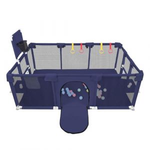 XUANYU Grand Parc Bebe Modulable 180 x 120 x 66 cm, Parc de Jeux B&eacute;b&eacute; avec Barri&egrave;re, Parcs B&eacute;b&eacute; en Tissu Oxford, Parcs Enfant avec 8 Ventouses, Paniers de Basket et Football (Bleu, 50 Balles) (XUASHW, neuf)