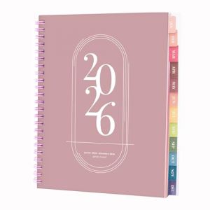 Rileys Agenda Journalier 2026, Planner 2026 Scolaire et Familial, Semainier et Planificateur Hebdomadaire Mensuel, Agenda Professionnel &agrave; Spirale pour Fille et L&rsquo;&Eacute;tudiant (Rose, 20 x 15 cm, Allemand) (MAU Brands - Europe, neuf)