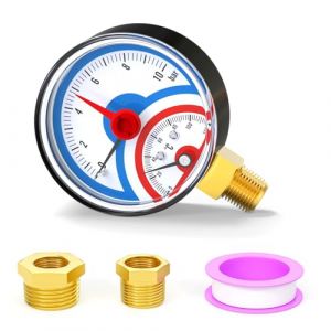 MEANLIN MEASURE 0~10BAR Manom&egrave;tre de temp&eacute;rature de chaudi&egrave;re,0~120℃ 1/4"BSP 2.5"FACE DIAL,avec pointeur de remise &agrave; z&eacute;ro,avec douille hexagonale 1/2" BSP et 3/8" BSP, montage inf&eacute;rieur (MEANLIN, neuf)