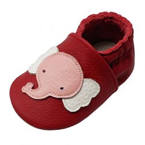 YALION Chaussons Cuir Souple Bébé Fille Garçon Antidérapante Chaussures Premiers Pas pour Enfant (Éléphant Rouge-T5, 18-24 Mois) (babykomfort, neuf)