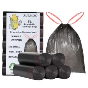 AURMOO Sacs Poubelle 5L avec Cordon de Serrage, Sacs Poubelle D&eacute;gradables, 240 Pi&egrave;ces, M&uuml;llbeutel avec Cordon de Serrage, Sac &agrave; Ordures de Cuisine, Sac de D&eacute;chets Alimentaires, B32xH35cm, Noir (AURMOO EU, neuf)