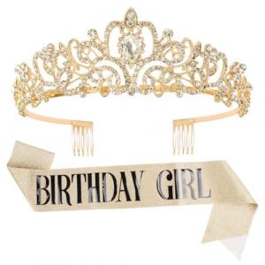Couronne Anniversaire Femme Violet Cristal Couronne Echarpe Diademe Femme pour Fournitures de Fête de Joyeux Anniversaire, Faveurs, Décorations, Cadeau d'anniversaire pour Femme (#16/Girl) (iShang Direct, neuf)