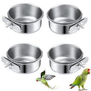 Lot de 4 gamelles en acier inoxydable pour oiseaux - 10 x 4,5 cm - Gamelles &agrave; suspendre - Mangeoire pour oiseaux - Pour perroquets et oiseaux (guiyangshi xinxin dianzi keji youxiangongsi, neuf)