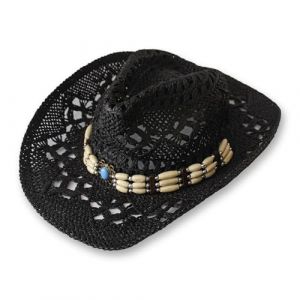 Chapeau de cowboy/cowgirl en paille cowboy panama avec bande occidentale/ouest unisexe taille unique homme femme &eacute;t&eacute; coachella plage style coachella br&eacute;silien boh&ecirc;me indiana raphia naturel, XH-12501, (Carnavalife, neuf)