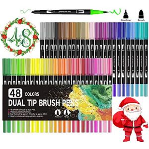 VAKKI Feutres Coloriage Adulte, 48 Couleurs Double Pointe Feutre Aquarelle pour Dessin,Feutres Coloriage Enfants Mandalas, Manga, Doodling et Calligraphie, Brush Pen pour Débutants et Artistes (V-Français, neuf)