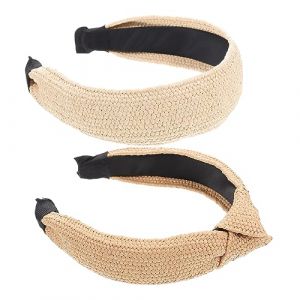 CLISPEED Bandeaux En Raphia Tiss&eacute;s 2 Pi&egrave;ces 5 Cm Bandeau R&eacute;tro En Raphia Pour Femme F&ecirc;te Et D&eacute;coration De Cheveux Style Naturel Beige Et Blanc (Yeahzl, neuf)