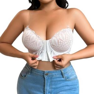 Soutien Gorge Bandeau sans Armature Grande Taille Invisible Femme Bretelles Transparentes Decollete Plongeant Top Int&eacute;gr&eacute; Soutien-Gorge Bretelle Soutiens-Gorge Soutif Dos Nu avec Bra (Clumanbbl, neuf)