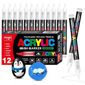 VAKKI 12 Blanc Feutre Acrylique, Stylos Acryliques Liquide Direct Acrylic Paint Marker Coloriage pour Adultes, Marqueur Acide Acrylique Pour Coloriage, Pierre, Calligraphie, Bois, Toile, Verre (V-Fran&ccedil;ais, neuf)