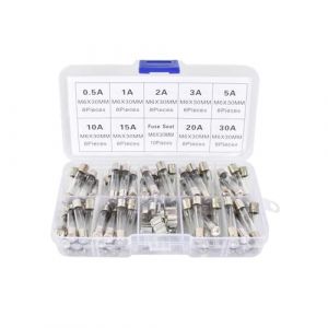 72Pcs 9 Valeurs 6x30mm Fusible en Verre, Kit de Fusibles à Soufflage Rapide, avec 10 PCS Siège de Fusible, Voiture Verre Tube Fusible Assorties Kit, 250V 0.5A 1A 2A 3A 5A 10A 15A 20A 30A (beadshuan, neuf)