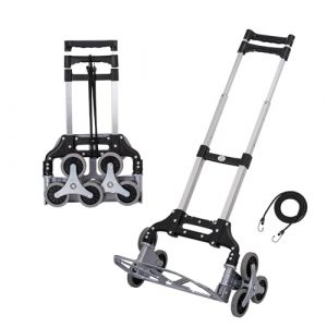 TOPWAY Chariot Pliant Escaliers en Aluminium Escalade Pliable Diable Chariot Sac Brouette Capacité de Chargement de 70 Kg Hauteur Réglable avec 6 Roues, 4 Roues Pivotantes et Cordon (AIMTools Ltd, neuf)