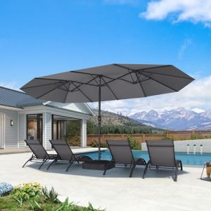 PURPLE LEAF Grand Parasol de Jardin Ext&eacute;rieur avec Pied 4,55 x 2,7 x 2,4 m, Parasol Rectangulaire Double Face &agrave; Manivelle en Aluminium avec 12 Baleines pour Balcon, Terrasse, Patio, Restaurants, Gris (PURPLE LEAF, neuf)