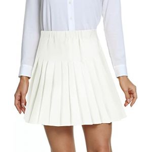 EXCHIC Femmes L'école Style A Ligne Elasticité Taille Haute Mini Plissée Jupe Plaid Ecossaise Kilt avec Pantalons(S, Blanc) (EEVASS, neuf)