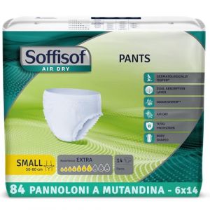 Soffisof Air Dry Pants Extra S - 84x Culotte Incontinence Femme et Homme - 6 Paquets de 14 Pi&egrave;ces Couche Adulte, Absorption 7 Gouttes - Couches Culotte Taille S (50-70 cm) (Clikeaze FR, neuf)