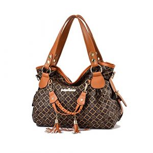 NICOLE & DORIS Sac &agrave; Main Bandouli&egrave;re Femme Grand Sac Fourre-Tout R&eacute;tro Sac Epaule Imprim&eacute; Sac Cabas PU Cuir Souple Sac Shopping Hobo Bag Sac de Voyage Travail Fleur Marron (GUGGIARI S.R.L, neuf)
