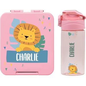 BIENMARQUER - Coffret avec gourde personnalisable pour enfants et boîte à goûter personnalisée en plastique pour enfants - Gourde avec paille, capacité 450 ml - 100% sans BPA (Rose clair) (bienmarquer, neuf)