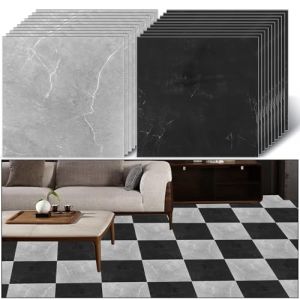 VIDETOL Lot de 40 dalles de sol autocollantes en PVC - 30 x 30 cm - Imperméables - Noir/gris - Système de clic pour salon, cuisine, salle de bain (VIDETOL, neuf)