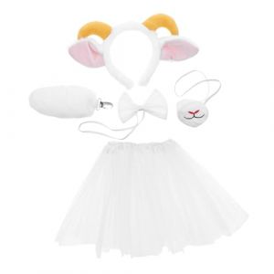LRXIYODE Set Accessoires Costume Mouton Gar&ccedil;on Fille Oreilles Peluche Bandeau Queue Jupe Blanc Tutu pour F&ecirc;tes D&eacute;guisement Photo Animaux (XPWU, neuf)
