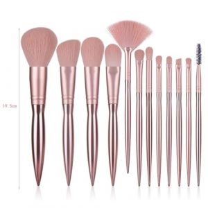 VALICLUD Kit de Pinceaux &agrave; Maquillage Professionnel 12 Pi&egrave;ces Poils Denses et Fins Manches en Plastique Galvanoplastie Or Rose Pinceaux Poudre et Cosm&eacute;tique pour Femme Usage Quotidien (MOUBACK, neuf)