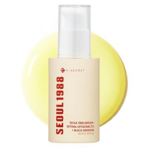 KSECRET SEOUL 1988 Sérum : liposome rétinal 2% + ginseng noir, 30 ml/1,01 fl.oz | 58% d'extrait de ginseng noir | Sérum rétinal, bakuchiol, vitamine C & 3 peptides pour soin des rides | Coréen (Nordic Junction ApS, neuf)