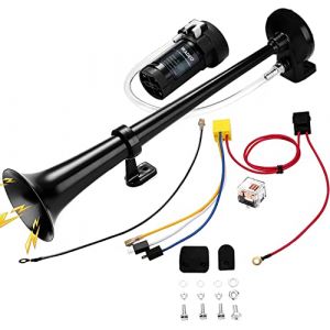 12V 118db Kit de Klaxon de Train avec Compresseur Klaxon Simple Trompette Puissant et Bruyant pour Camions, Voitures, Bateaux, SUV, Train (Noir) (Madera UK, neuf)