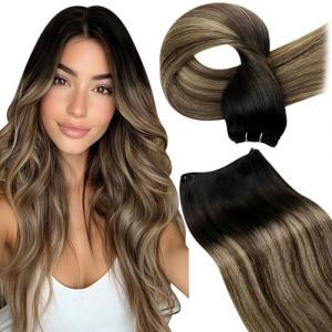 LaaVoo Extension Cheveux Naturel Tissage Tissage Naturel Cheveux Humain Brun Foncé Balayage Blond Clair Tissage Naturel Cheveux Humain Remy Hair 16Pouces/40cm 100g #1b/4/27 (Laavoo, neuf)