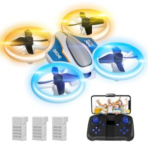 Mini Drone avec Caméra 1080P HD, Drone avec Lumières LED pour Enfant, Quadricoptère Hélicoptère RC avec 3 Batteries 21 Mins Jouet Cadeau pour Garçons et Filles, Orange (gin EU, neuf)