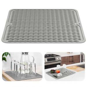 OSDUE Tapis Egouttoir Vaisselle, 40x 50 CM Tapis de S&eacute;chage Vaisselle en Silicone, pour &Eacute;gouttoir Vaisselle de Cuisine, Un S&eacute;chage Rapide, R&eacute;sistant &agrave; la Chaleur Antid&eacute;rapant - Gris clair (Yunnli, neuf)