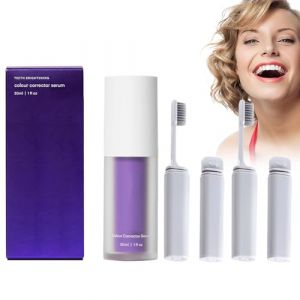 Correcteur De Couleur 30ml et 2PC Brosse À Dents Pliable, Elimination des Taches Dentaires, Booster de Blanchiment des Dents, Dentifrice Violet Blanchissant, Purple Toothpaste, lipmask1-17 (LGH-EU, neuf)