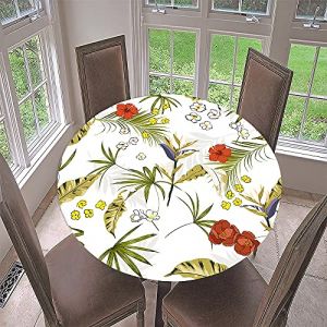 Lukery Nappe Ronde avec Bord Élastique, Nappe de Table Essuyable Anti-Taches, Végétaux Nappe Bord Ajustable pour Cuisine Jardin Exterieur Restaurants (Diamètre 90cm,Beige) (Lukery, neuf)