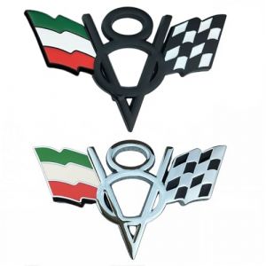 Logo de voiture de autocollant, 2 pcs, Metal italien Drapeau V8 Racing Emblème Badges Autocollant, Arrière du Coffre Insignia Sticker Auto, Compatible Chev rolet/Do dge/Je ep, Pour Hayon ou Aileron (TianJinYiChenShangMaoYouXianGongSi, neuf)