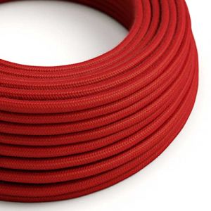 creative cables Fil Électrique Rond Gaine De Tissu De Couleur Coton Tissu Uni Rouge Feu RC35-5 Mètres, 2x0.75 (MOSAIC S.P.A., neuf)