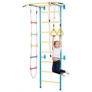 VEVOR Échelle murale suédoise pour enfants, 5 en 1, jeux d'escalade d'intérieur en acier au carbone, charge de 99,8 kg, avec échelle murale, barre de traction, échelle de corde, anneaux de gymnastique (VEVOR Direct Store FR, neuf)