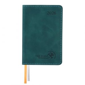 POPRUN Mini Agenda 2026 de Poche Semainier A7 11,5 x 7,5 cm Version Française, Couverture Souple en PU Cuir - Super Petit Weekly Planner, D'Jan 2026 à Déc 2026, Papier 70 g/m², Pétrole Vert (Time Works Wonders, neuf)