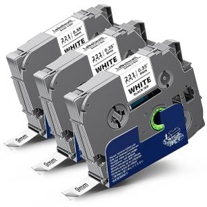 3x Labelwell Compatible TZe-221 Ruban pour Étiqueteuse pour Brother TZe221 TZ221 TZ-221 9mm x 8m Noir sur Blanc pour Laminé Brother P-touch 1000 PT-H100LB PT-H107B PT-E110 D200 PT-H110 Étiqueteuse (Labelwell, neuf)