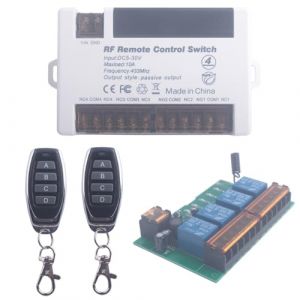 Interrupteur de t&eacute;l&eacute;commande &agrave; relais sans fil 12V 24V 4 canaux, interrupteur sans fil d&rsquo;ouvre-porte de garage RF 433Mhz DC 5V-30V avec r&eacute;cepteur 2 &eacute;metteurs (4CH-2* Contr&ocirc;leur) (JUWUYI, neuf)