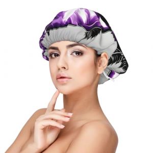 SHuWeiD Bonnet de nuit en satin avec imprim&eacute; rose violet et t&ecirc;te de mort pour adulte, bonnet de nuit unisexe en satin, bonnet de nuit 33 cm, noir, taille unique (Shaoshuwei002, neuf)
