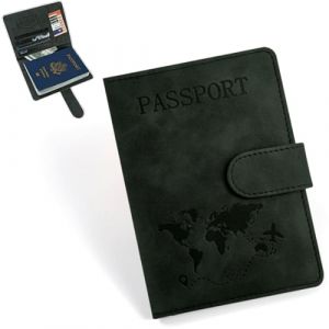COYUN Protege Passeport et Etiquette Valise Set, Cuirs Protège Passeport, Pochette Passeport avec RFID pour Protection Passeport, pour Cartes Etui Anti RFID Fermeture Magnétique(noir) (HLWA RETAILS LTD UKSTORE, neuf)