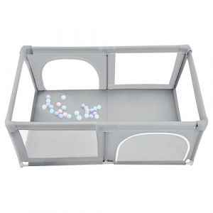 XUANYU Parc B&eacute;b&eacute; Rectangulaire avec Barri&egrave;res et Porte, Parcs de Jeux Pliable en Tissu Oxford, Centre d'activit&eacute;s B&eacute;b&eacute;, Parc Enfant pour Int&eacute;rieur/Ext&eacute;rieur (Gris clair B 180 x 120 x 66 cm) (XUASHW, neuf)