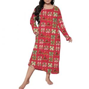 Generisch Chemise de nuit pour femme en coton &agrave; manches longues, v&ecirc;tement de nuit grandes tailles imprim&eacute;, chemise de nuit d&rsquo;hiver, robe de nuit col rond, robe de loisirs longue, d&eacute;contract&eacute;e, l&eacute;g&egrave;re (Jia jia store, neuf)