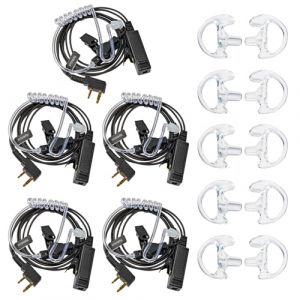 HYSHIKRA Casque-oreillette 2 Pin pour Talkie-walkie avec Grande Touche PTT et Micro, Compatible avec Radios Baofeng UV-5R, UV-5RA, 888S, Kenwood (5 Pack avec des Embouts de Rechange) (NARadio, neuf)